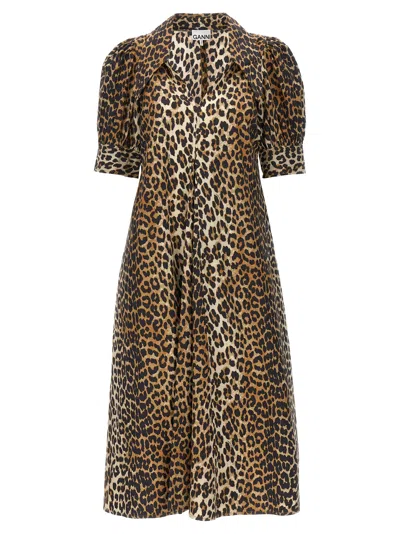 GANNI ANIMAL PRINT POPLIN DRESS