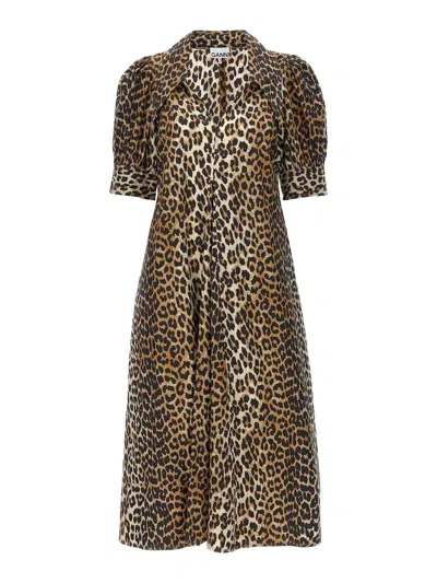 Ganni Organic Cotton Maxi Dress In Animal Print
