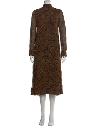 Pre-owned Ganni Animal Print Midi Length Dress In Black