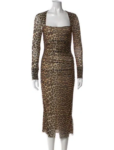 Pre-owned Ganni Animal Print Midi Length Dress In Black