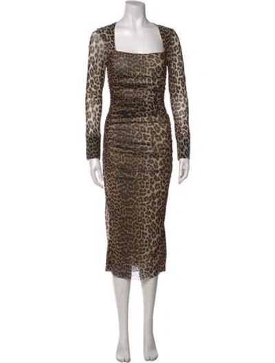 Pre-owned Ganni Animal Print Midi Length Dress In Black