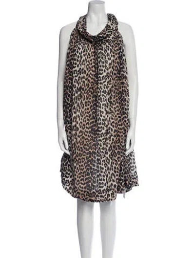 Pre-owned Ganni Animal Print Midi Length Dress In Brown