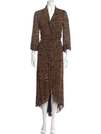 Pre-owned Ganni Animal Print Midi Length Dress In Brown