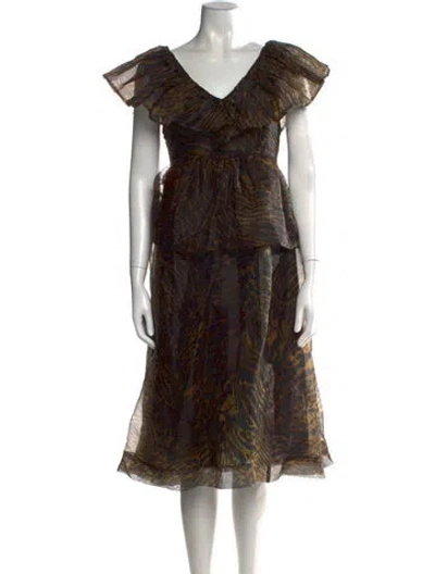 Pre-owned Ganni Animal Print Midi Length Dress In Brown