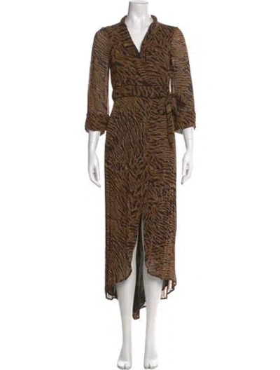 Pre-owned Ganni Animal Print Midi Length Dress In Multi