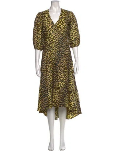 Pre-owned Ganni Animal Print Midi Length Dress In Multi