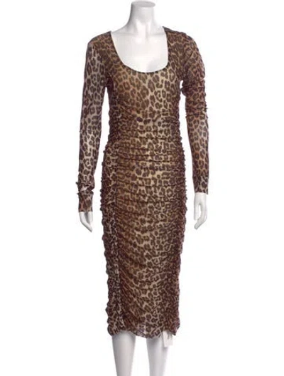 Pre-owned Ganni Animal Print Midi Length Dress In Neutral