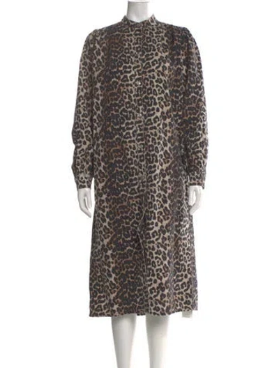 Pre-owned Ganni Animal Print Midi Length Dress In Neutral