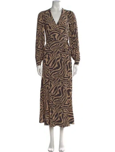 Pre-owned Ganni Animal Print Midi Length Dress In Neutral
