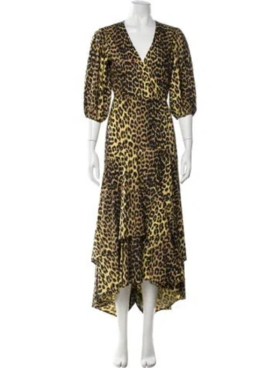 Pre-owned Ganni Animal Print Midi Length Dress In Neutral