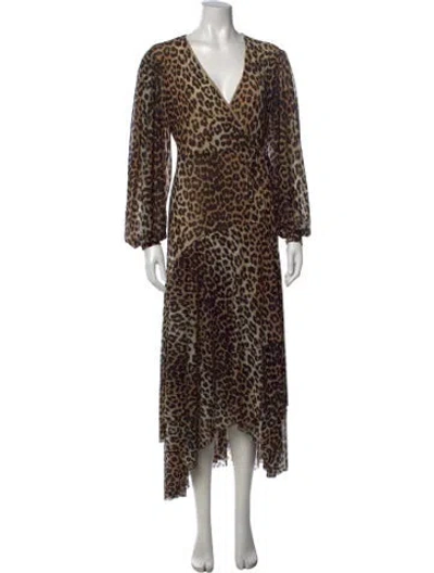 Pre-owned Ganni Animal Print Midi Length Dress In Neutrals