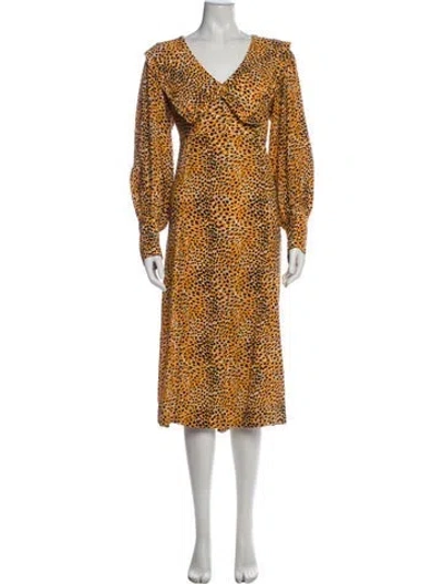 Pre-owned Ganni Animal Print Midi Length Dress In Orange