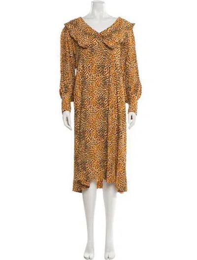 Pre-owned Ganni Animal Print Midi Length Dress In Orange