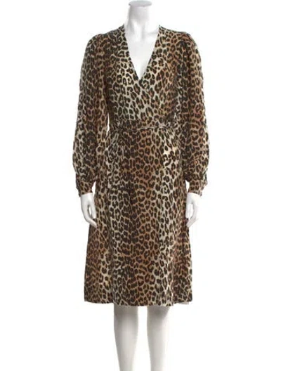 Pre-owned Ganni Animal Print Midi Length Dress W/ Tags In Neutral