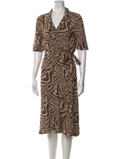 Pre-owned Ganni Animal Print Midi Length Dress W/ Tags In Neutral