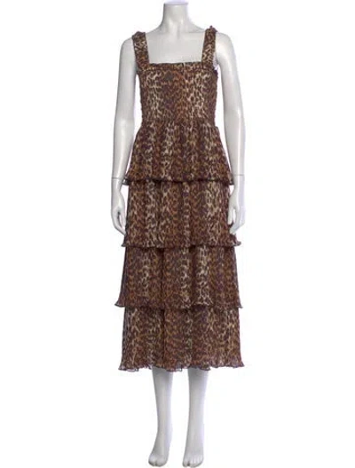 Pre-owned Ganni Animal Print Midi Length Dress W/ Tags In Neutral