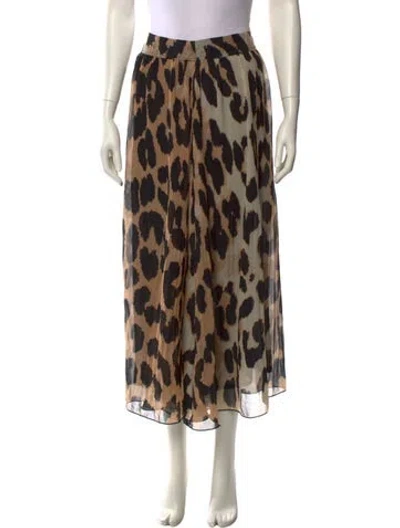 Pre-owned Ganni Animal Print Midi Length Skirt In Black