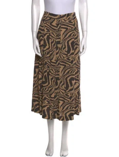 Pre-owned Ganni Animal Print Midi Length Skirt In Brown