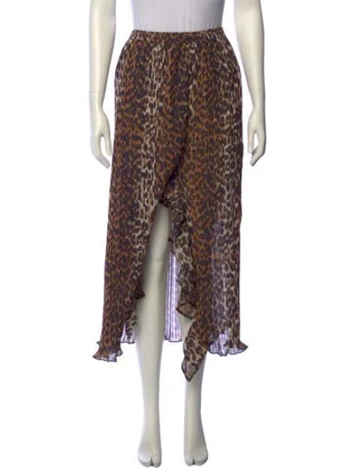 Pre-owned Ganni Animal Print Midi Length Skirt In Brown
