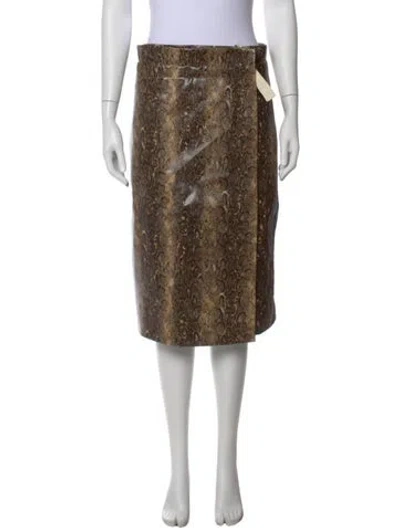 Pre-owned Ganni Animal Print Midi Length Skirt In Brown