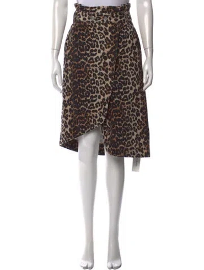 Pre-owned Ganni Animal Print Midi Length Skirt In Brown