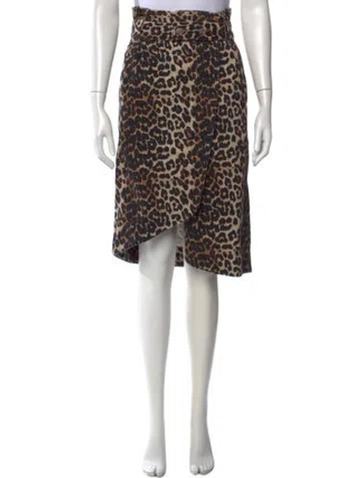 Pre-owned Ganni Animal Print Midi Length Skirt In Brown