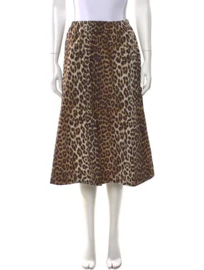 Pre-owned Ganni Animal Print Midi Length Skirt In Brown