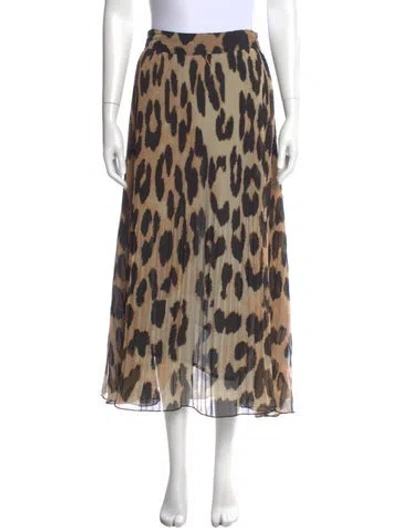 Pre-owned Ganni Animal Print Midi Length Skirt In Neutral