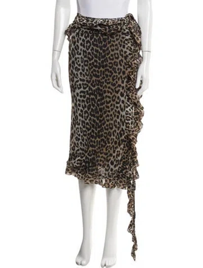 Pre-owned Ganni Animal Print Midi Length Skirt In Neutral