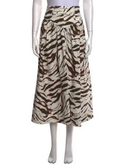 Pre-owned Ganni Animal Print Midi Length Skirt In Neutrals