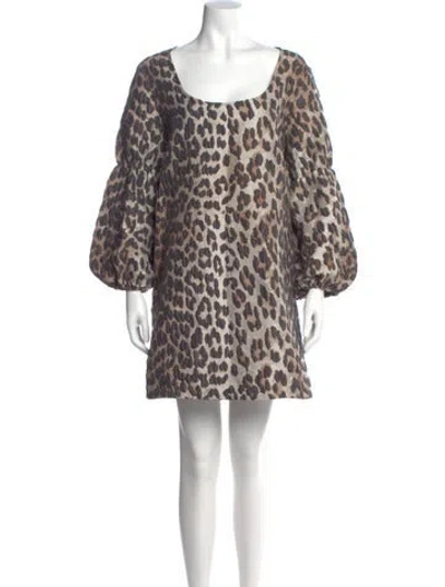 Pre-owned Ganni Animal Print Mini Dress In Black
