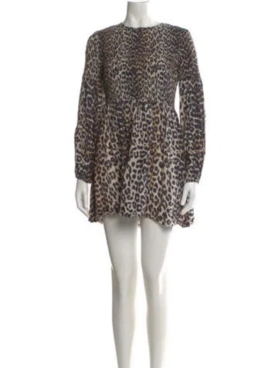 Pre-owned Ganni Animal Print Mini Dress In Black