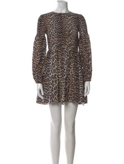 Pre-owned Ganni Animal Print Mini Dress In Black