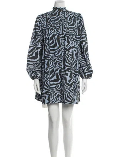 Pre-owned Ganni Animal Print Mini Dress In Blue