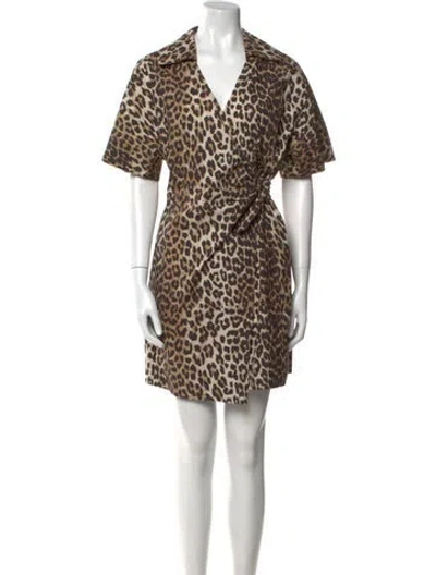 Pre-owned Ganni Animal Print Mini Dress In Brown