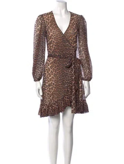 Pre-owned Ganni Animal Print Mini Dress In Brown