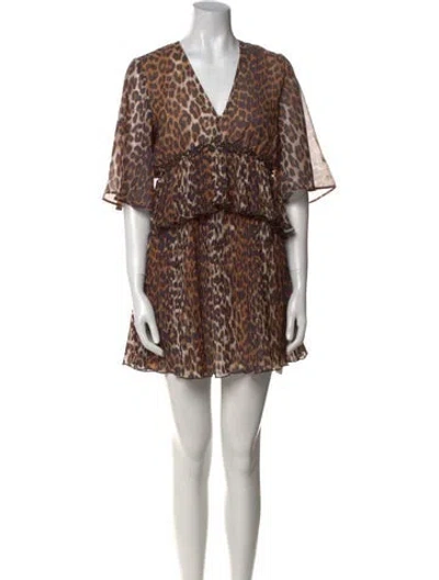 Pre-owned Ganni Animal Print Mini Dress In Brown