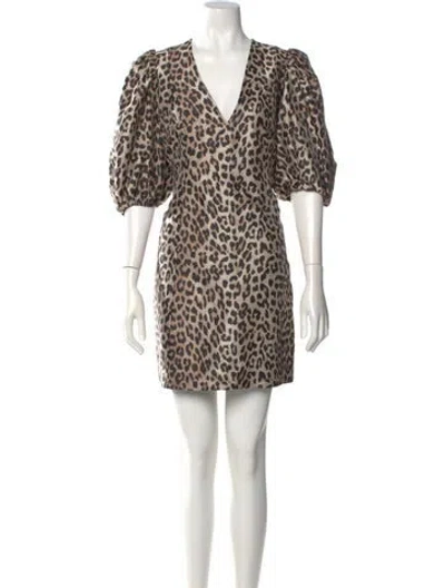 Pre-owned Ganni Animal Print Mini Dress In Brown