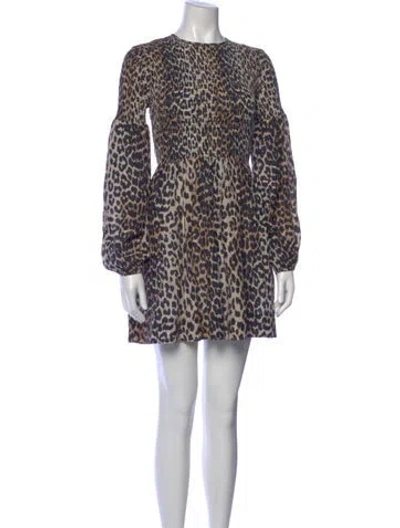 Pre-owned Ganni Animal Print Mini Dress In Brown
