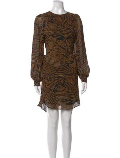 Pre-owned Ganni Animal Print Mini Dress In Brown