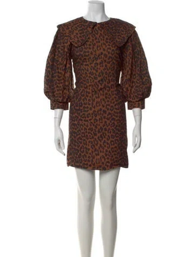 Pre-owned Ganni Animal Print Mini Dress In Brown