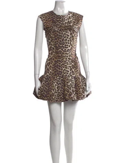 Pre-owned Ganni Animal Print Mini Dress In Brown