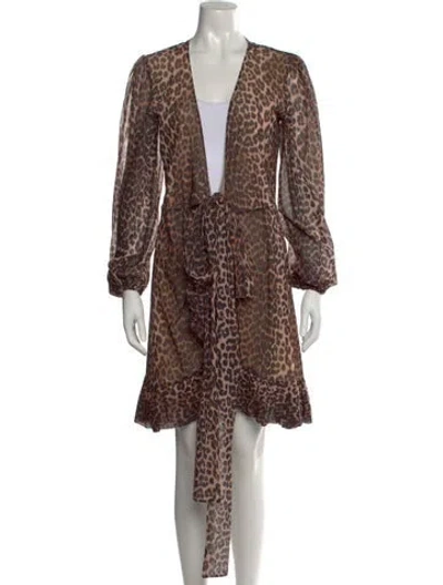 Pre-owned Ganni Animal Print Mini Dress In Brown