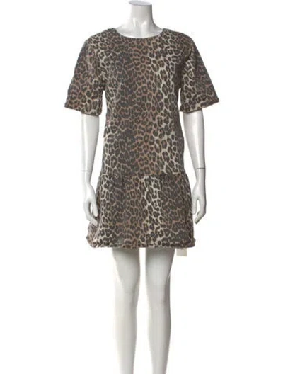 Pre-owned Ganni Animal Print Mini Dress In Brown