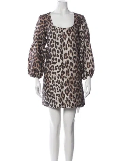 Pre-owned Ganni Animal Print Mini Dress In Brown