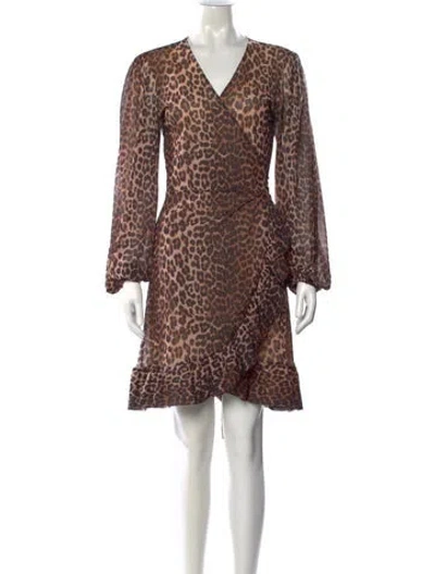Pre-owned Ganni Animal Print Mini Dress In Brown