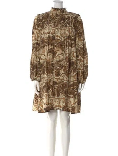 Pre-owned Ganni Animal Print Mini Dress In Brown