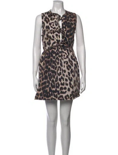 Pre-owned Ganni Animal Print Mini Dress In Brown