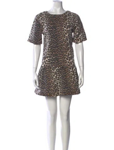 Pre-owned Ganni Animal Print Mini Dress In Brown