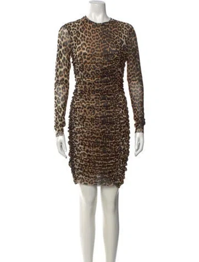 Pre-owned Ganni Animal Print Mini Dress In Brown/neutrals